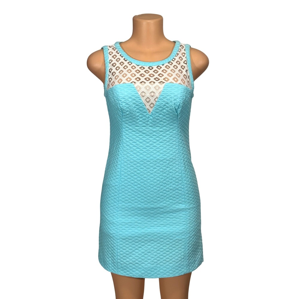 Lilly Pulitzer Turquoise Blue Honeycomb Jacquard Lace‎ Yoke Shift Dress US 00